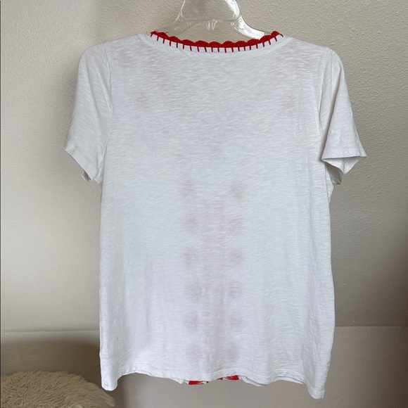 TALBOTS White and Orange Embroidered top with short sleeves. Size Large - Picture 4 of 4